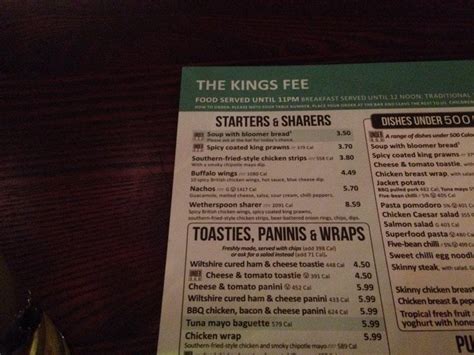 Menu At The Kings Fee Jd Wetherspoon Pub And Bar Hereford