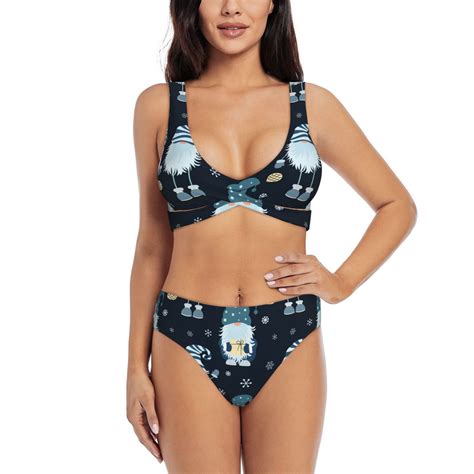 Daiia Gnome And Snowflakes Women S Bikini Set Two Piece Swimsuit High