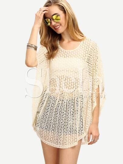 Hollow Out Lace Poncho Blouse Shein Sheinside