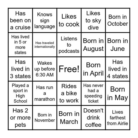 Coworker Team Building Bingo Card