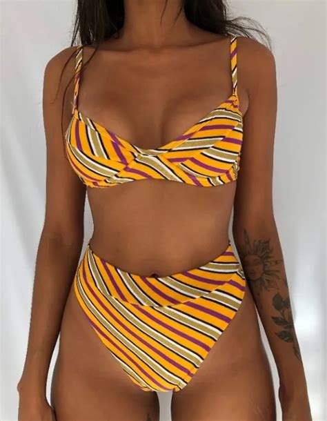 Bikini Bandeau con lazo para mujer bañador Sexy con estampado de