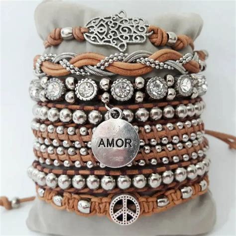 Conjunto De Pulseiras Em Couro Cor Natural Nude Elo