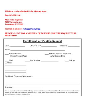 Fillable Online Web Tamut Enrollment Verification Request Texas Am