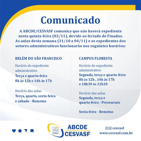 A ABCDE CESVASF comunica que não haverá expediente nesta quinta feira