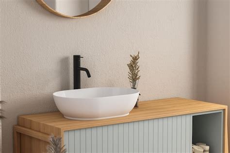 Premium Photo D Render An Wooden Vanity Counter With White Ceramic