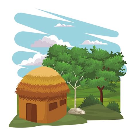 Premium Vector Hut In The Forest Scenery