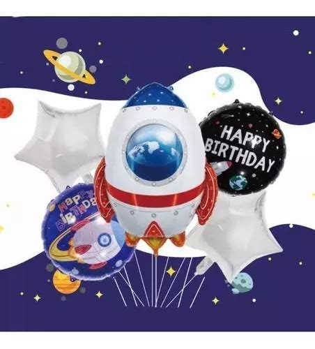 Set De Globos Metalicos Astronauta Y Cohete Decoraciones Meses Sin