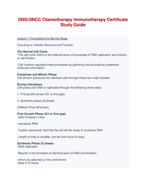 ONS ONCC Chemotherapy Immunotherapy Certificate Study Guide Browsegrades