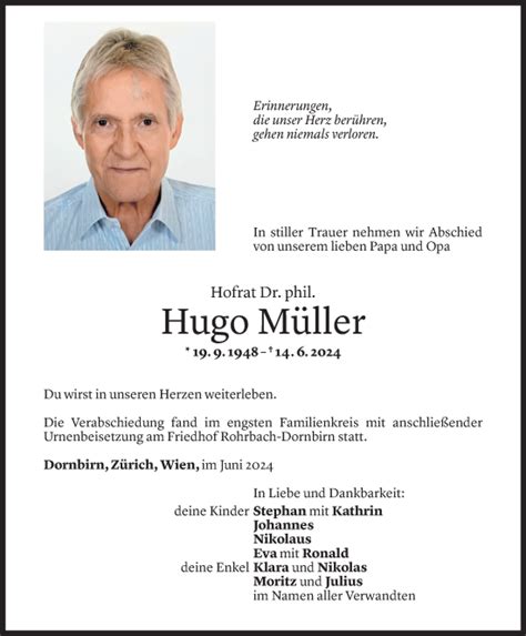 Todesanzeigen Von Hugo M Ller Todesanzeigen Vorarlberger Nachrichten