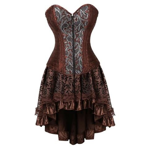Robe Corset gothique en Faux cuir Bustier Lingerie haut avec jupe en dentelle asymétrique