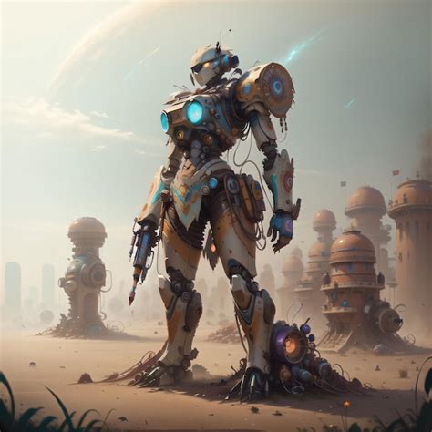 Premium AI Image | A painting of a robot with a large helmet and a ...