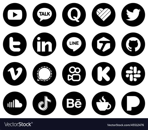 20 attractive white social media icons on black Vector Image