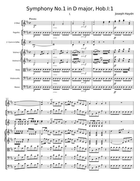 Symphony No 1 In D Major Joseph Haydn Sheet Music For Oboe Bassoon