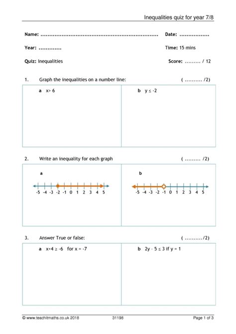 Inequalities Quiz¦ks3 Maths¦teachit