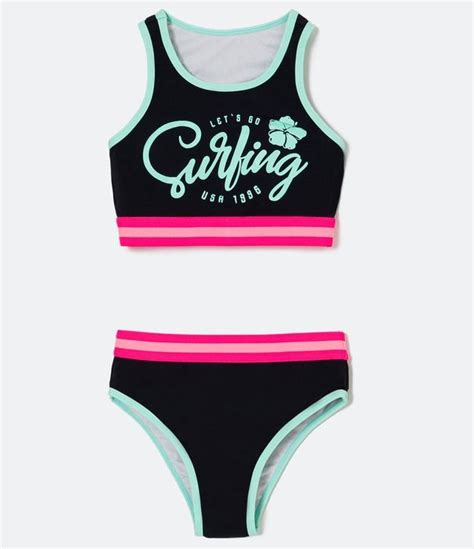 Bikini Deportivo Infantil Con Estampado Surfing Talle A A Os Negro