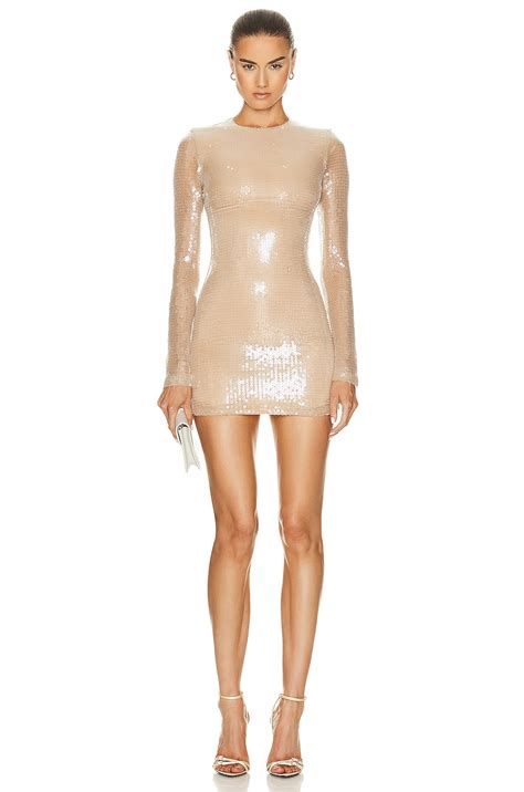 David Koma Long Sleeve Sequin Mini Dress In Beige FWRD