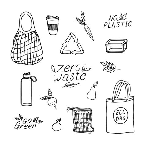 Premium Vector Doodle Set Of Zero Waste Concept