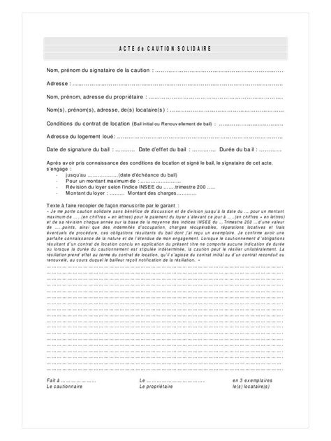 Lettre Caution Solidaire Pour Non Paiement Loyer Financial Report