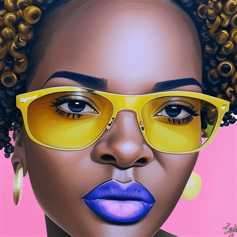 Beautiful African American Woman Wearing Yellow Blouse And Sunglasses