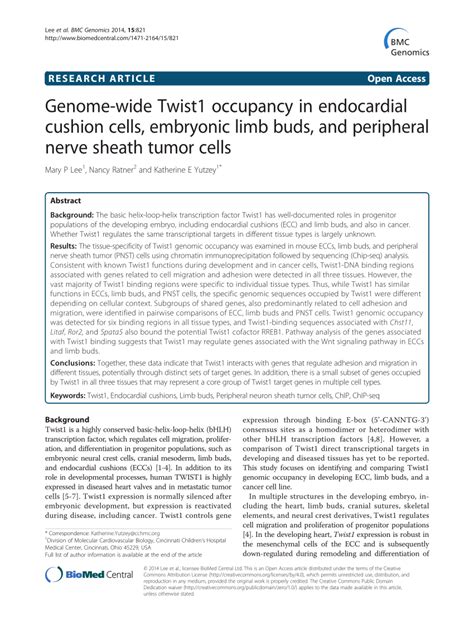 Pdf Genome Wide Twist Occupancy In Endocardial Cushion Cells