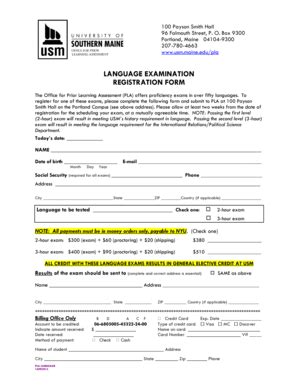 Fillable Online Usm Maine LANGUAGE EXAMINATION REGISTRATION FORM Usm