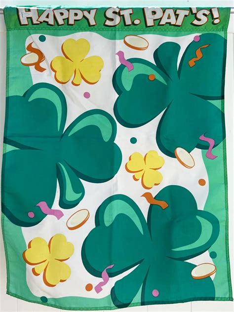 Happy St Patricks Day 2 Sided Flag Banner Green Clover Gold Coins 40