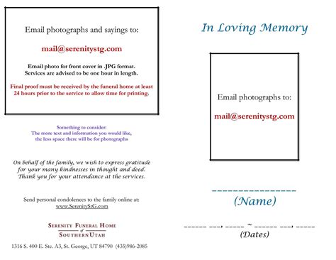 Free Printable Memorial Card Templates Word Front And Back