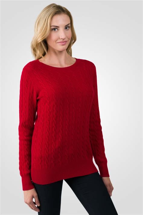 Red Cashmere Cable Knit Crewneck Sweater J Cashmere