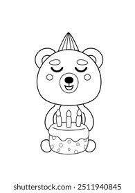 Coloring Page Bear Birthday Cake Black Stock Vector (Royalty Free ...