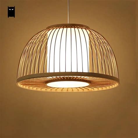 Round Bamboo Wicker Rattan Shade Cover Pendant Light Cord Fixture