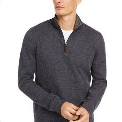 Tasso Elba Mens Sweater Birdseye Quarter Zip Pullover MED Gray CBO Size