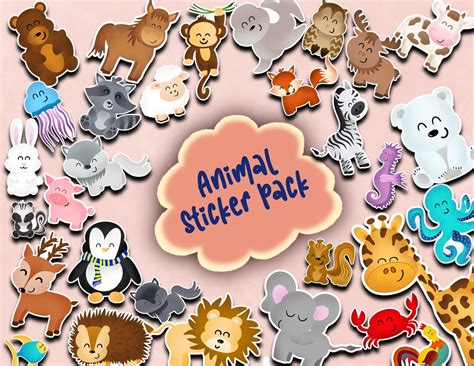 Animals Sticker Pack, Animals Sticker Bundle, Sticker Clipart, Animals ...