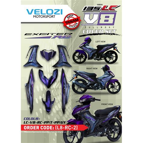 Coverset Lc V Original Velozi Exciter Rc Purple Grey Ungu Stripe Tanam