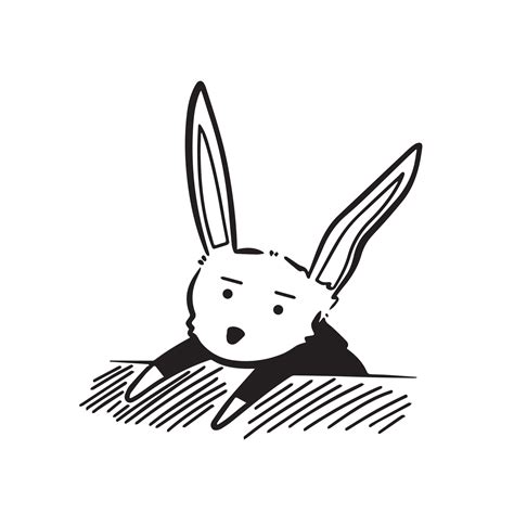 Cute Bored Tired Sad Or Confused Cartoon Rabbit Drawing With Black