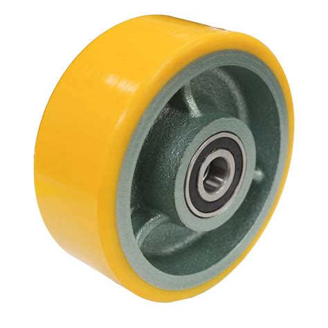 125mm Polyurethane Tyred Cast Iron Centred Wheel 20mm Axle Diameter