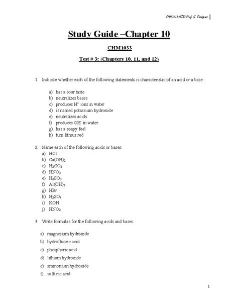 ch.10 study guide key - Study Guide – Chapter 10 CHM Test # 3