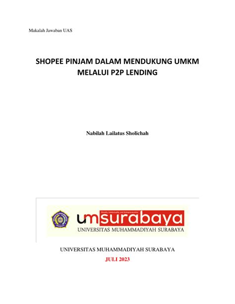 Pdf Shopee Pinjam Dalam Mendukung Umkm Melalui P P Lending