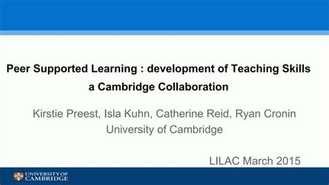 Peer Supported Learning Development Of Teaching Skills A Cambridge