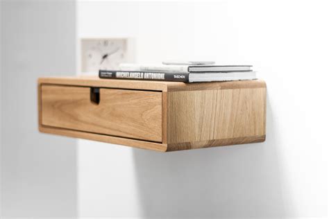 Floating Nightstand In Oak With 1 Drawer Straight Forehead