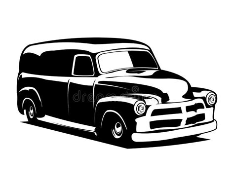 Silhouette Of Classic Panel Truck Vector Graphic Illustration On White Background Showing From