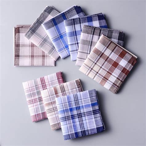 10pcs Handkerchief 100 Cotton Men Square Plaid Gentle Man Classic