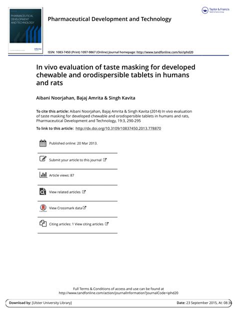 PDF In Vivo Evaluation Of Taste Masking For Developed Chewable And