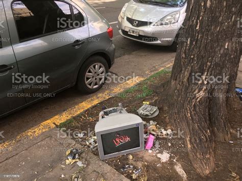 Broken Computer Parts On The Sidewalk Stock Photo - Download Image Now ...