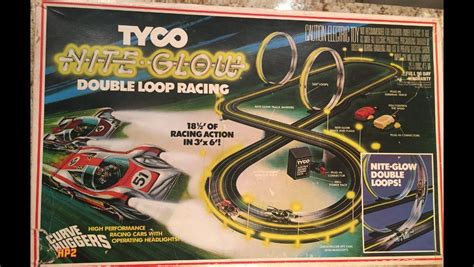 Vintage Tyco Nite Glow Double Loop Slot Car Track With Cars It