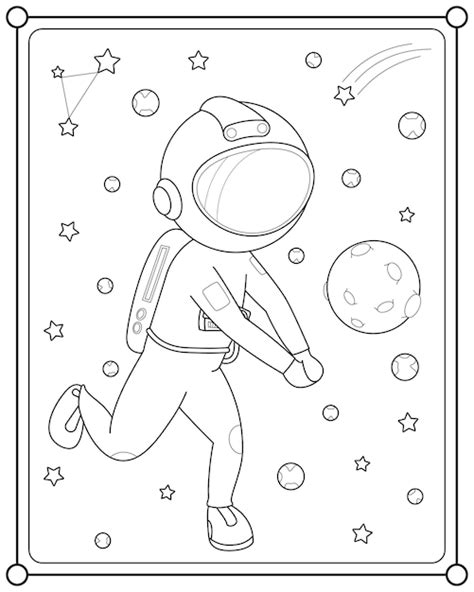 Premium Vector Cute Astronaut Playing Moon Ball In Space Suitable For