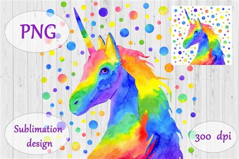 Watercolor Rainbow Unicorn Sublimation Design Animal Png