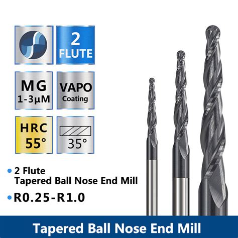 4Pcs Tapered Ball Nose Carving End Mill 1 8 Shank R0 25 R1 0 CNC