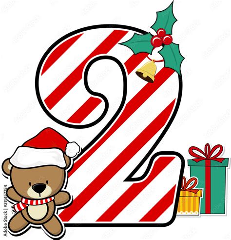 number 2 with cute teddy bear and christmas design elements isolated on ...