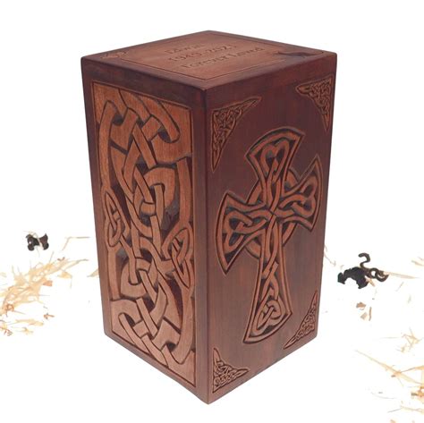 Personalized Wood Urn For Human Ashes Celtic Cross And Plait Motive