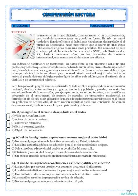 ComprensiÓn Lectora Ficha Interactiva Topworksheets